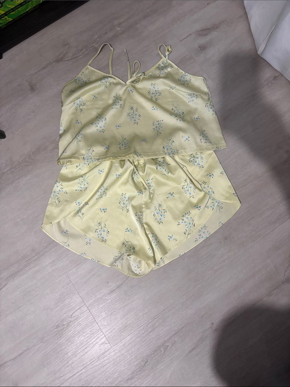 Colsie Pale Yellow Floral Satin Cami & Shorts Set